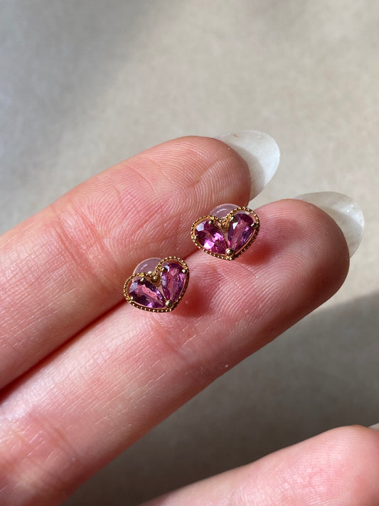 High Quality Pink Heart Tourmaline with 18kt Solid Earrings