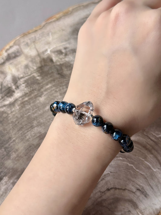 Pietersite with Herkimer Diamond Bracelet