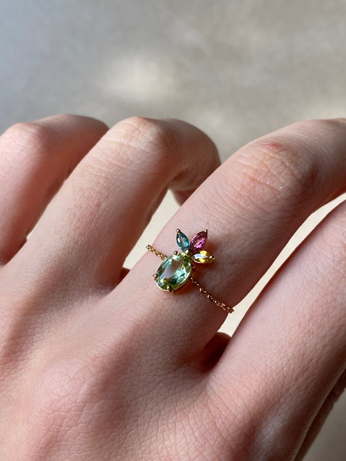 High Quality Pineapple Tourmaline with 18kt Solid Gold Ring Chain