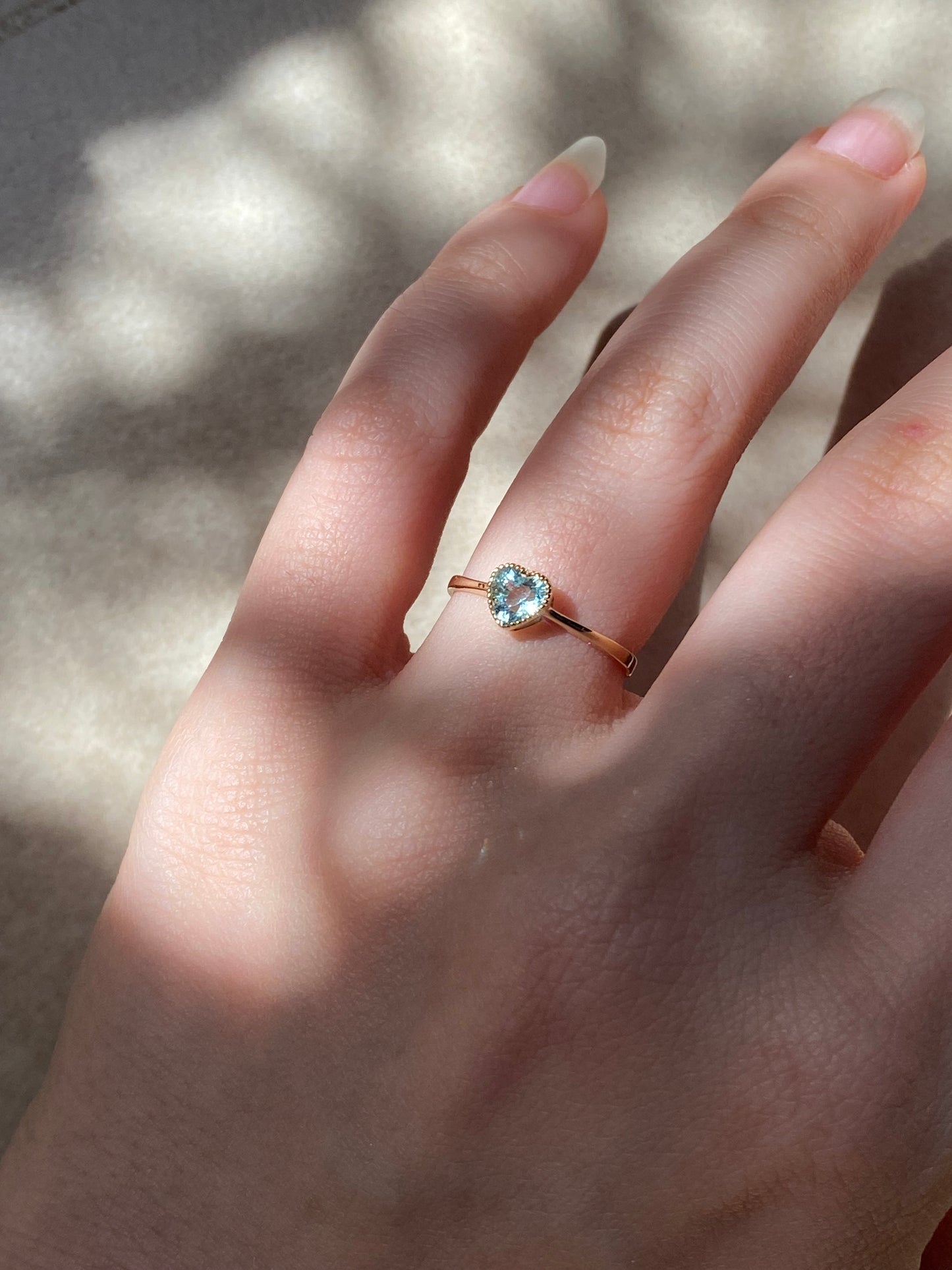 High Quality Light Blue Heart Tourmaline with 18kt Solid Gold Ring