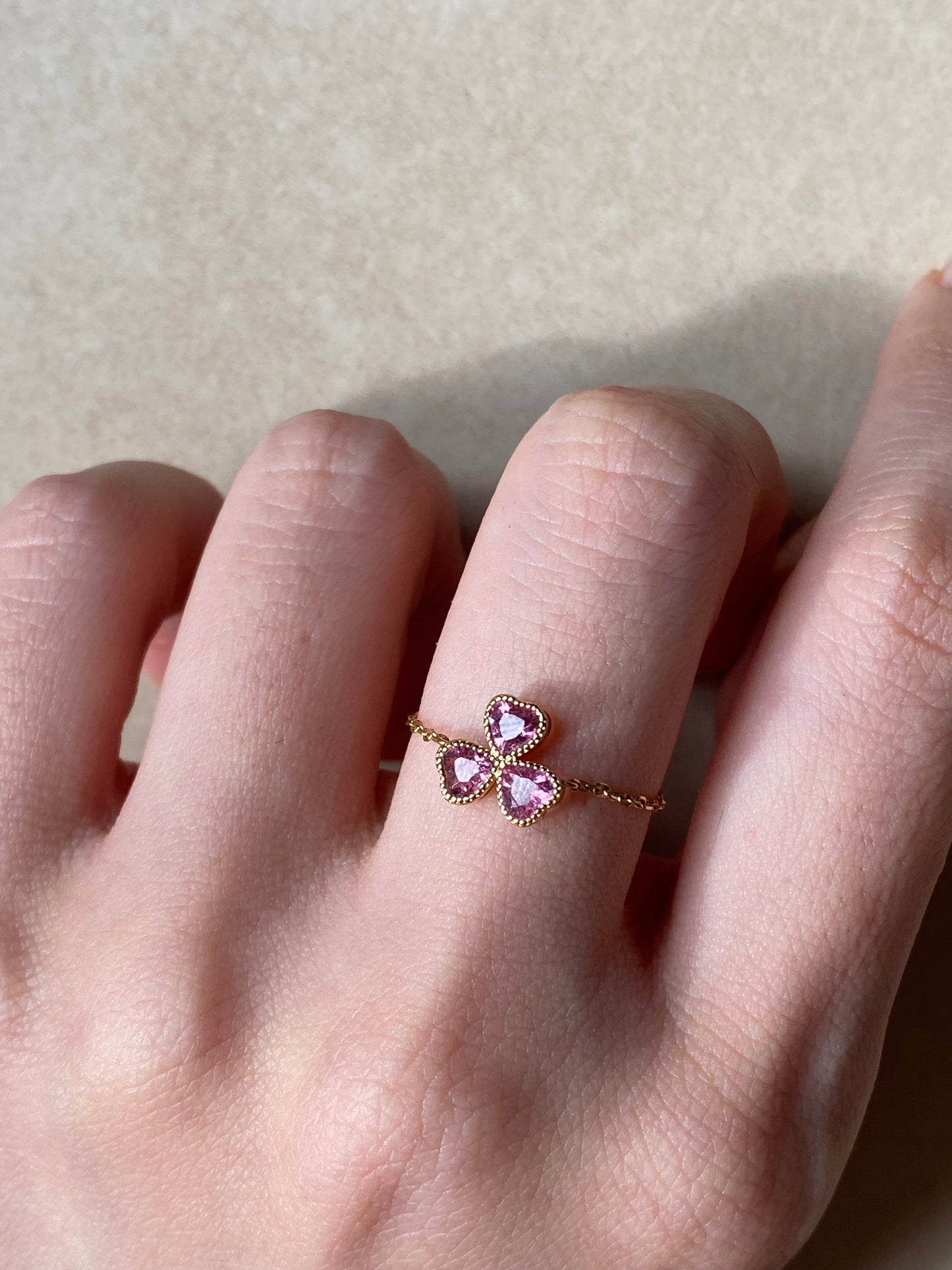 High Quality Pink Clover Tourmaline with 18kt Solid Gold Ring Chain