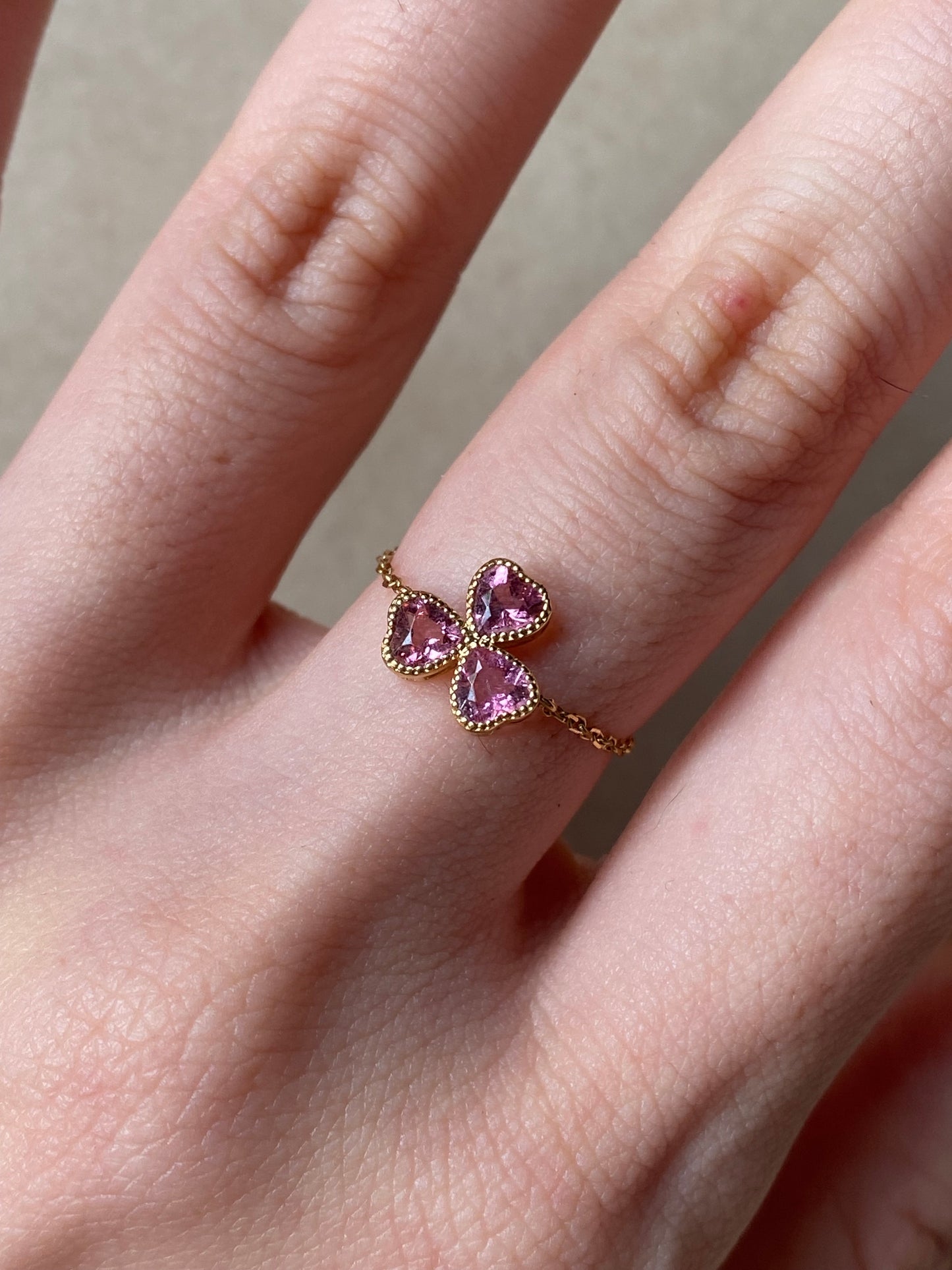 High Quality Pink Clover Tourmaline with 18kt Solid Gold Ring Chain