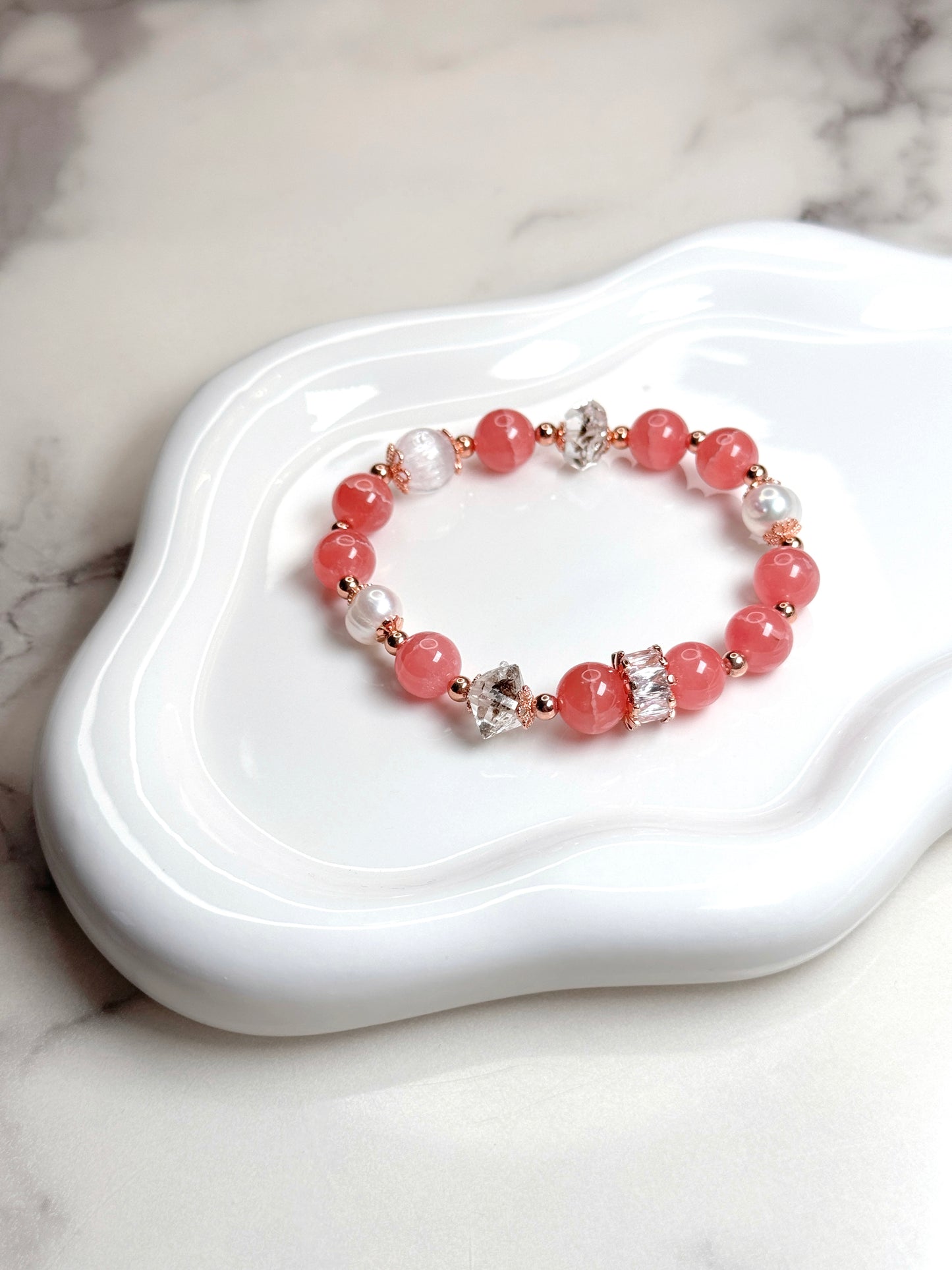 Rhodochrosite Pearl Herkimer Diamond Bracelace