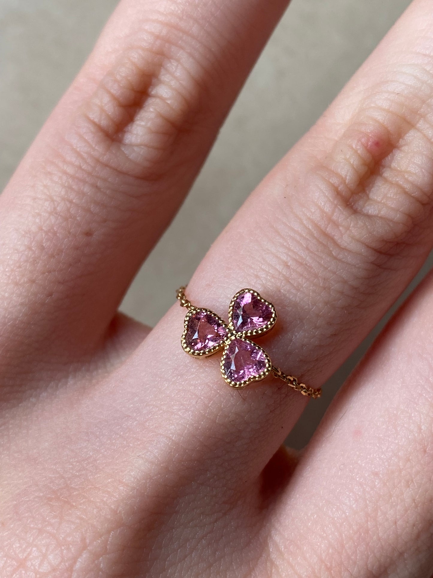 High Quality Pink Clover Tourmaline with 18kt Solid Gold Ring Chain