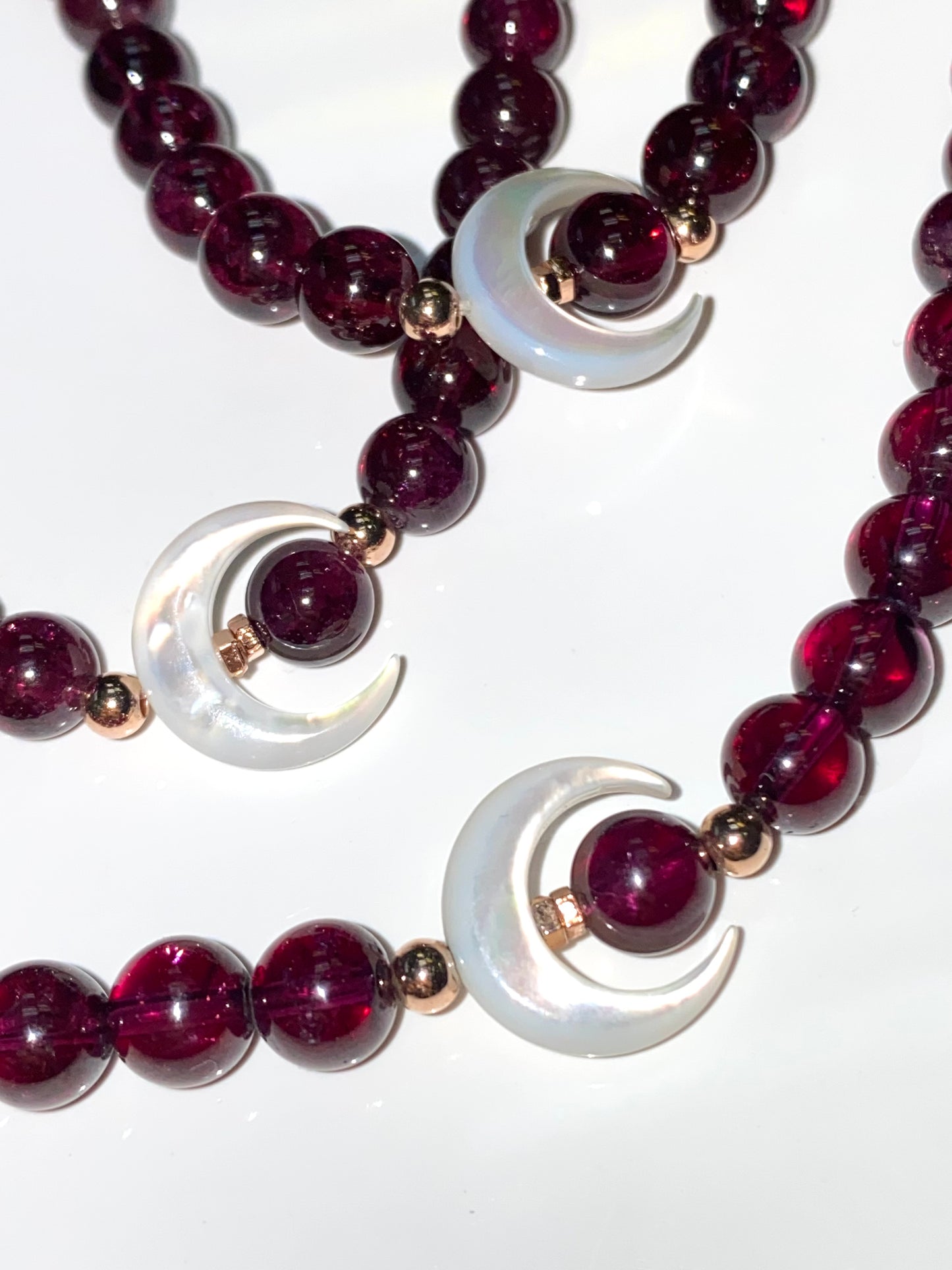 New Moon Garnet Bracelet with Mother of Pearl Moon