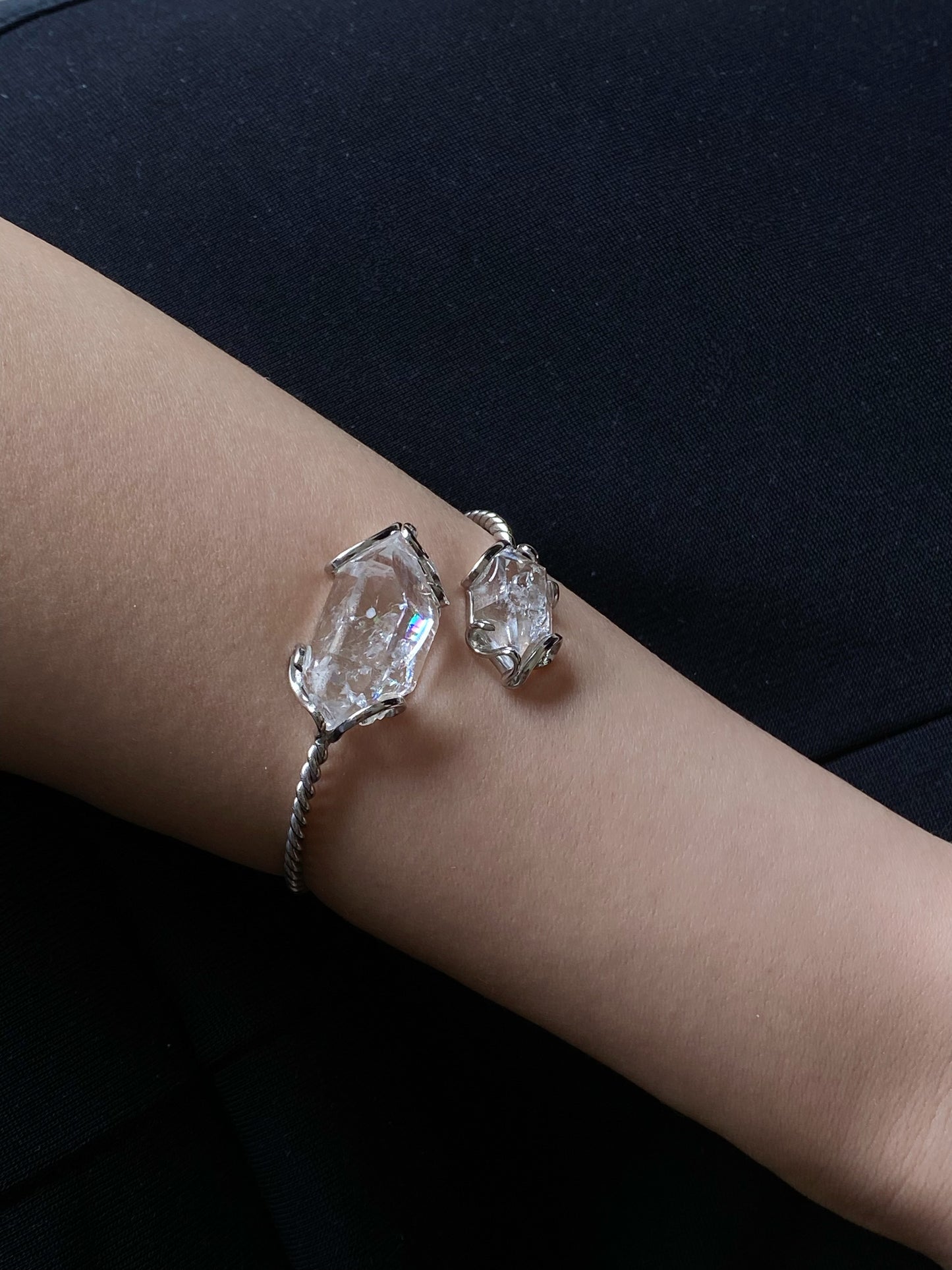 Handcrafted Double Herkimer Diamond Bangle