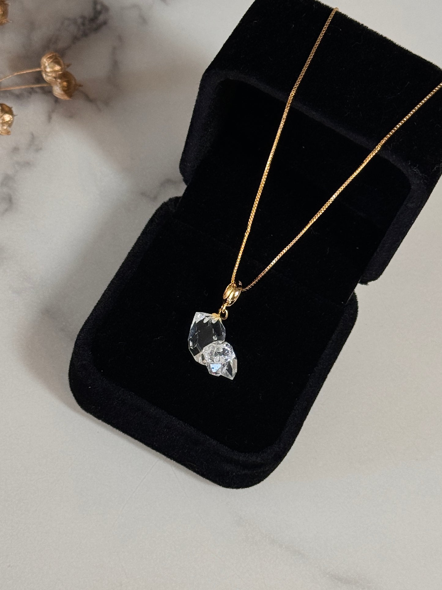 Twins Flower Herkimer Diamond Necklace