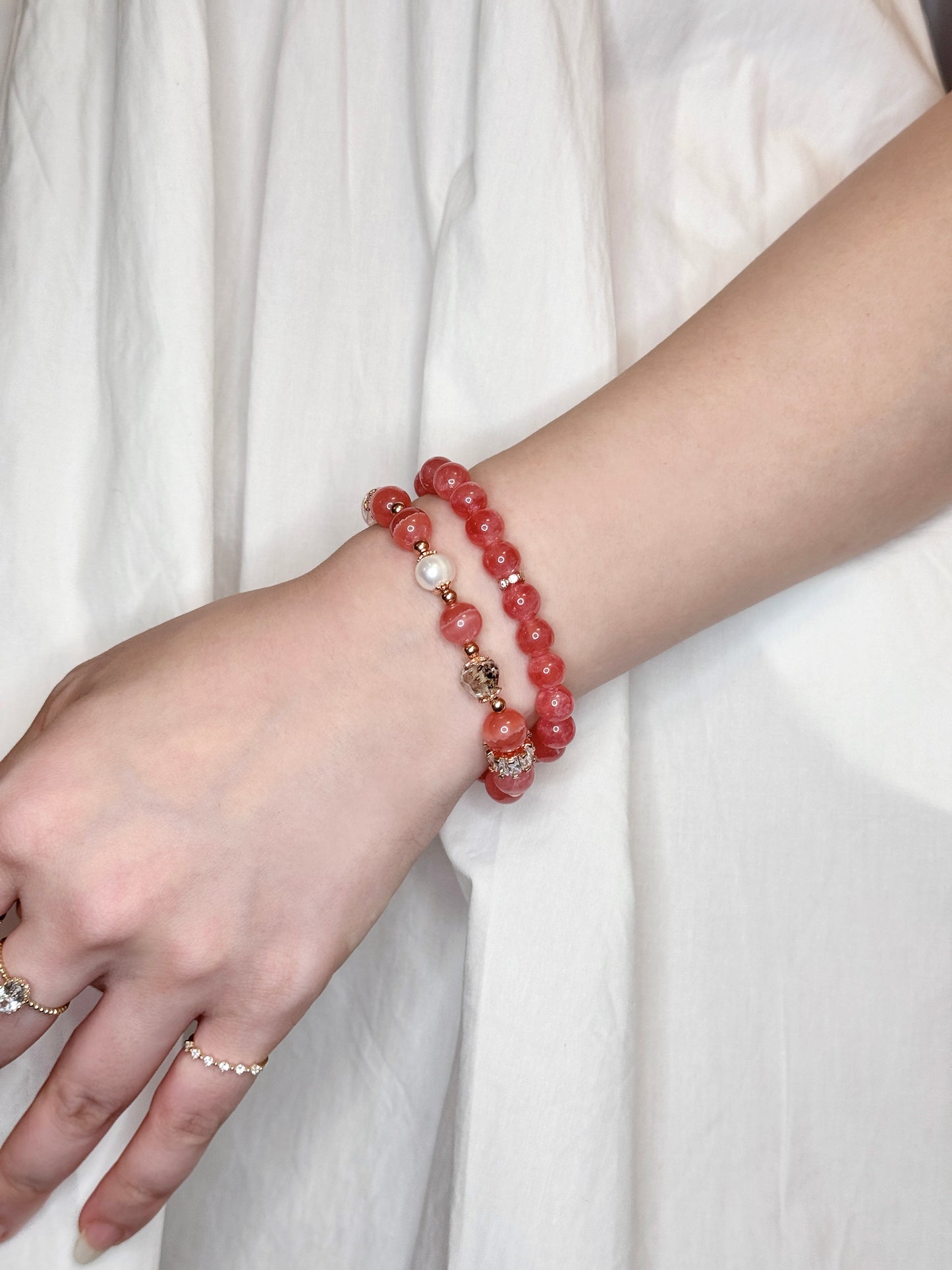 Rhodochrosite Pearl Herkimer Diamond Bracelace