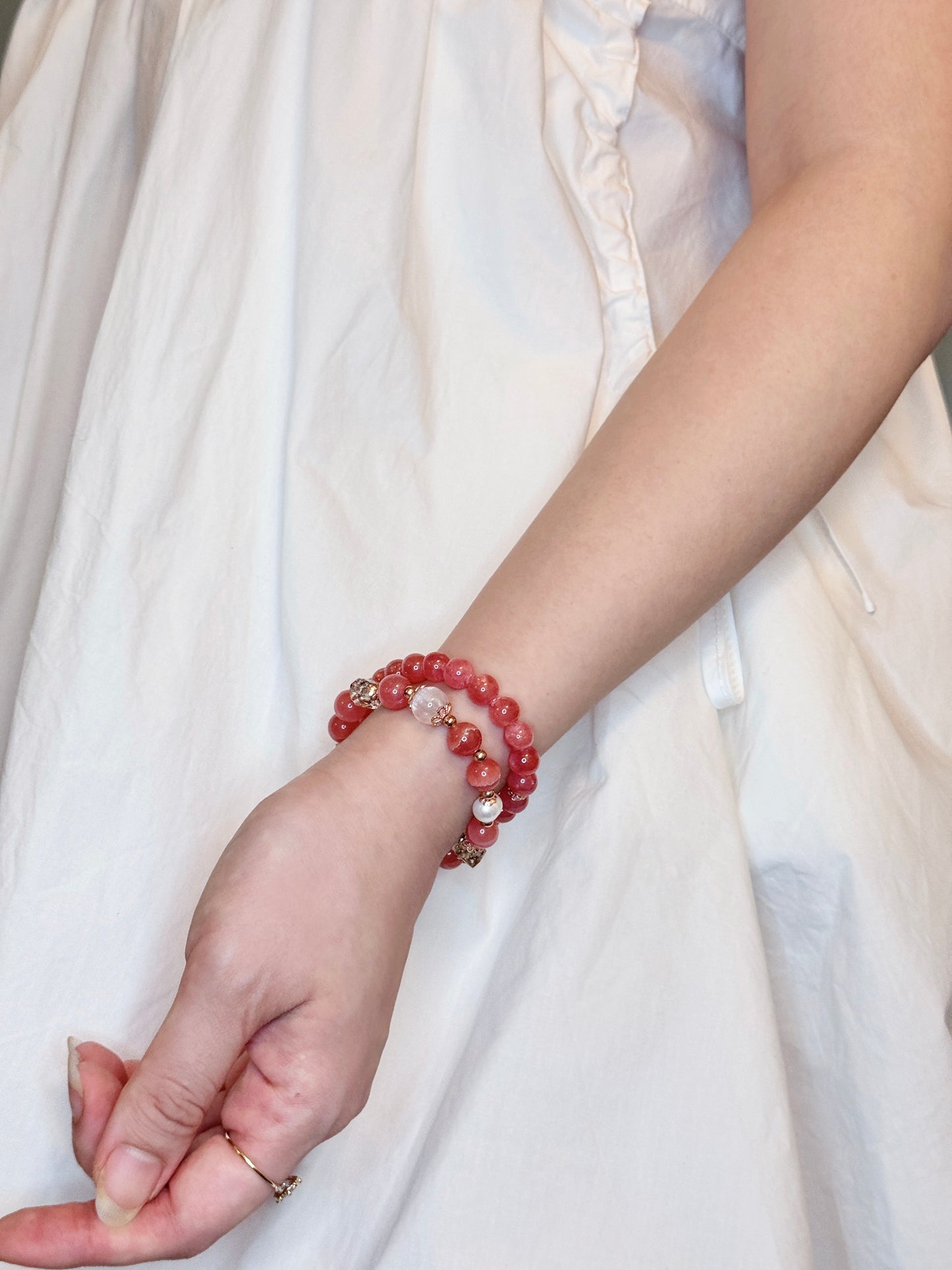 Rhodochrosite Pearl Herkimer Diamond Bracelace