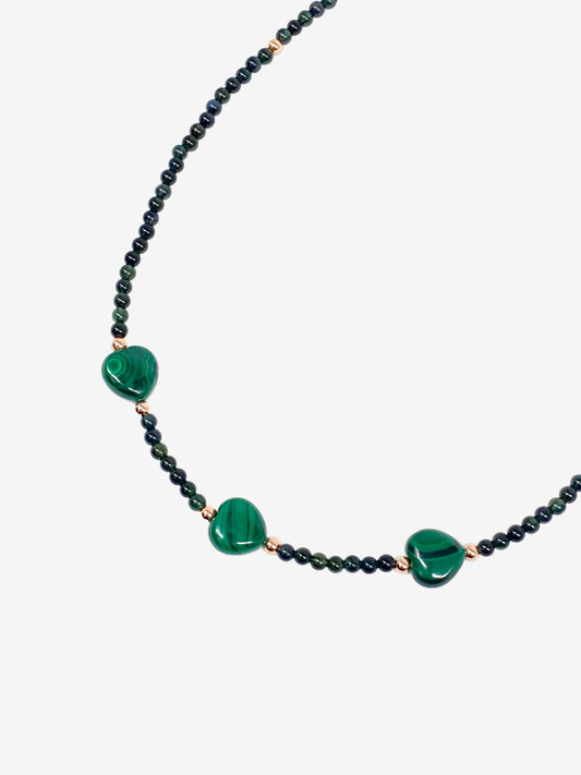 Green & Blue Tourmaline with Heart Shape Malachite Necklace