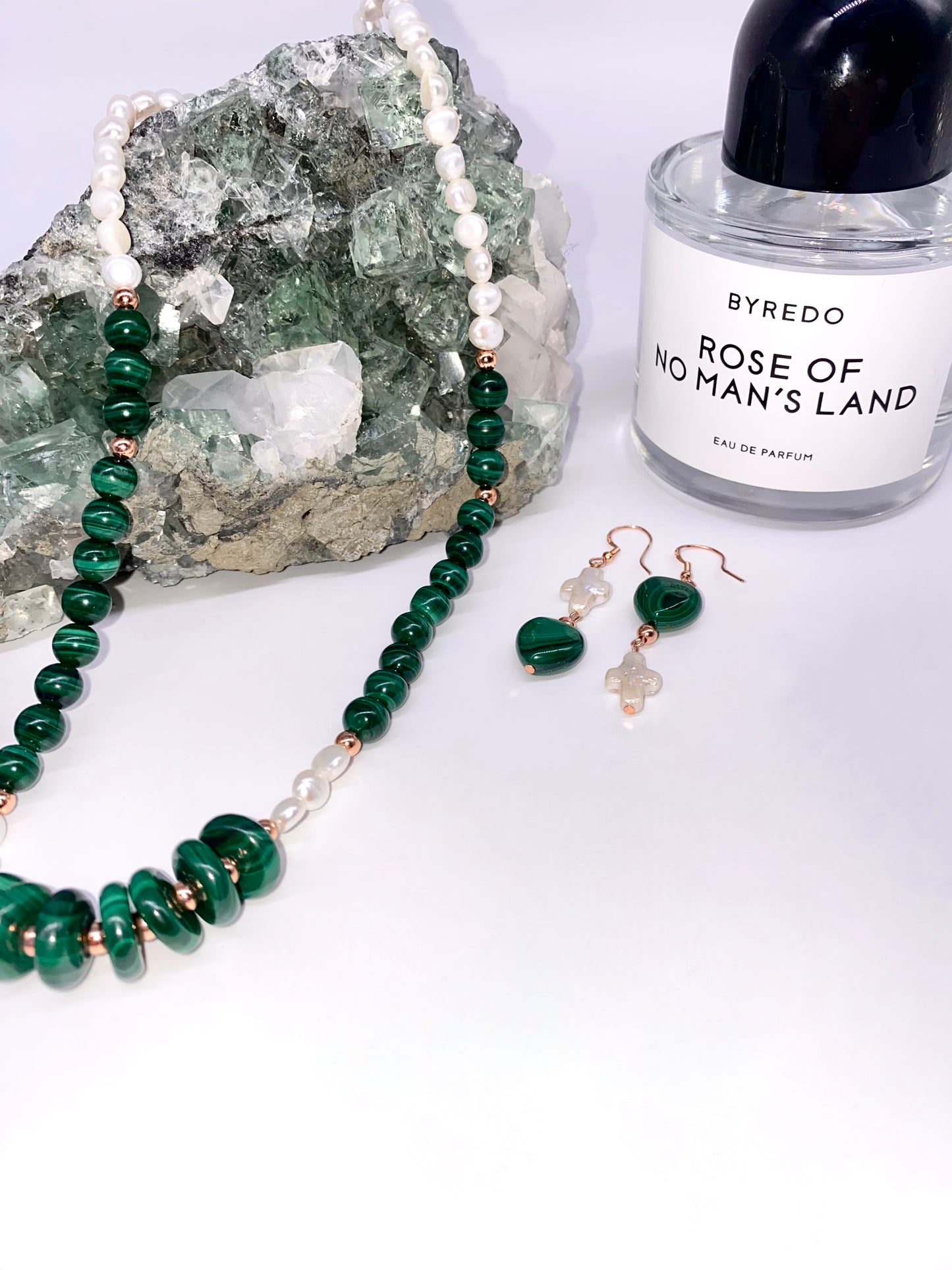 Malachite & Freshwater Pearl Earrings