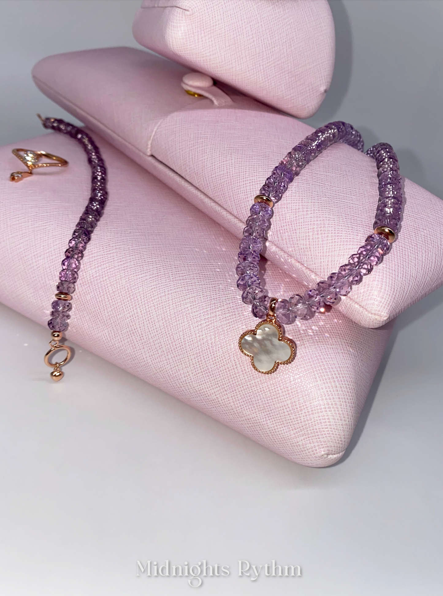 Rose Amethyst Necklaces with Mother of Pearl Pendant